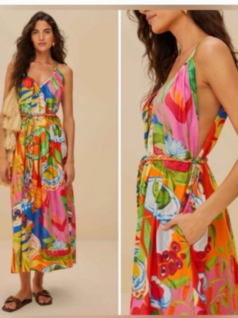 Farm Rio Multicolor Summer Picnic Midi Dress Size Medium NWT